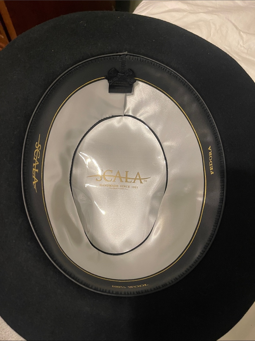 Scala Black Fedora with Gold Trim Interior